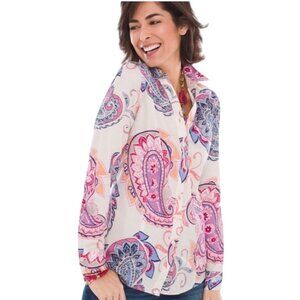 Chicos Shirt Size 16/18 Button Down Sateen Western Paisley Shirt